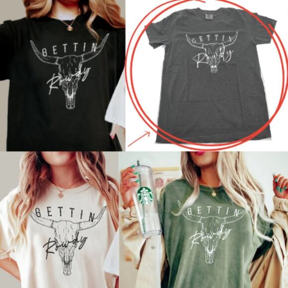 Comfort Colors Tops - NEW - Comfort Colors Tee Western Getting Rowdy Retro Graphic Tee pepper gray